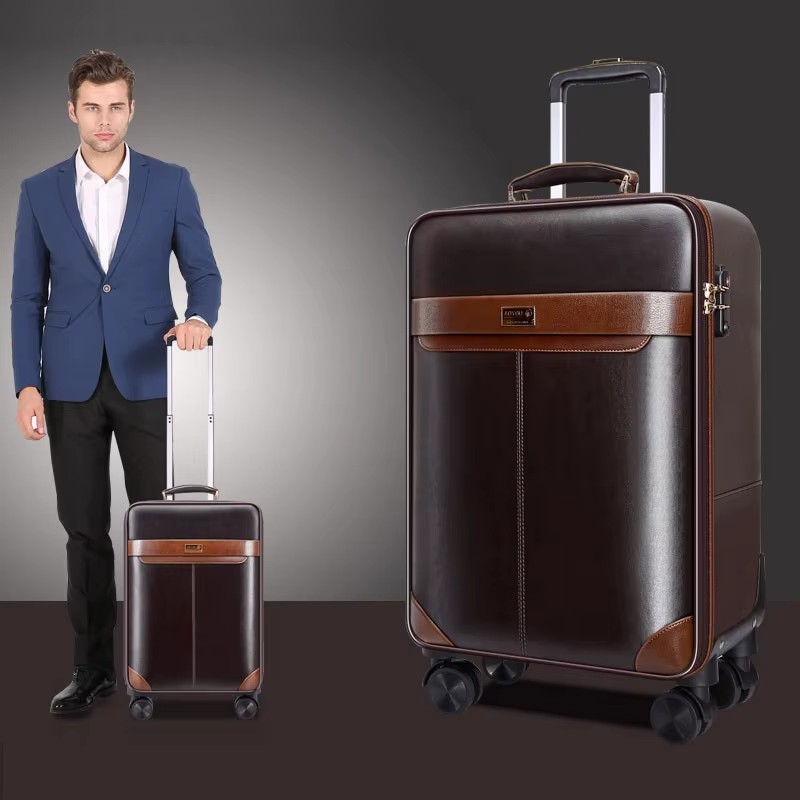 Spinner Wheel Rolling Suitcase 20 Inch - PREMIUM skórzany zestaw bagażu na kółkach