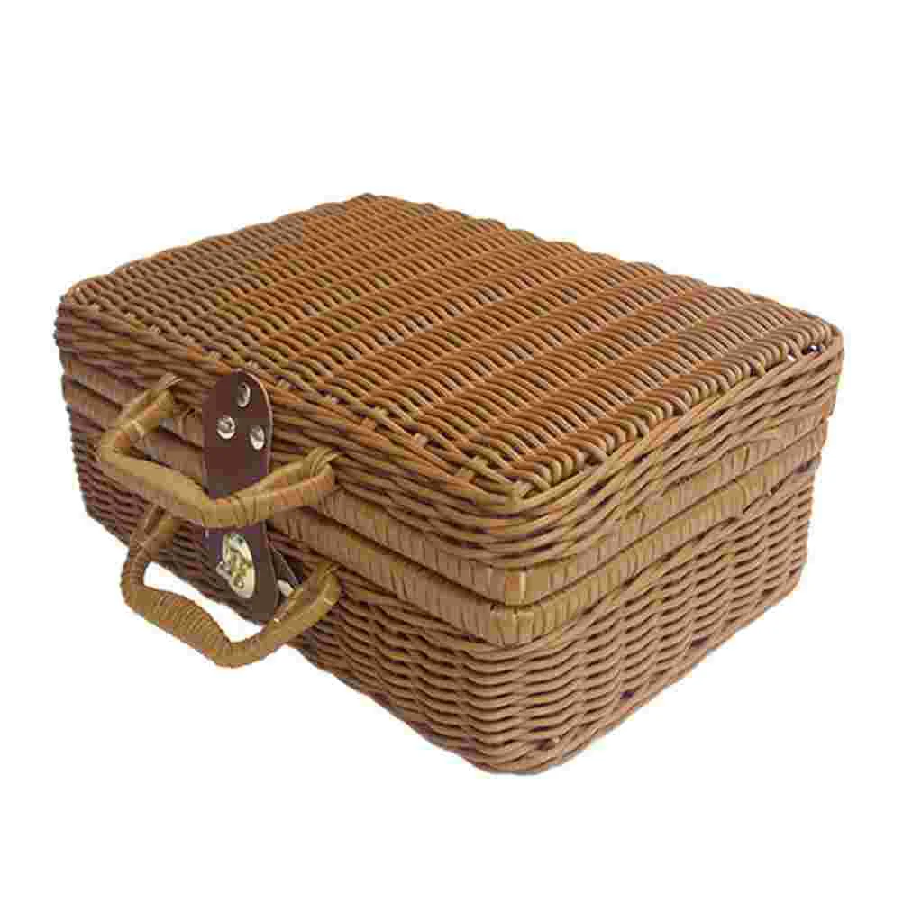 Retro Vintage Trunk Suitcase - Kosz Rattanowa Wiklina Walizka Piknikowa Tkana