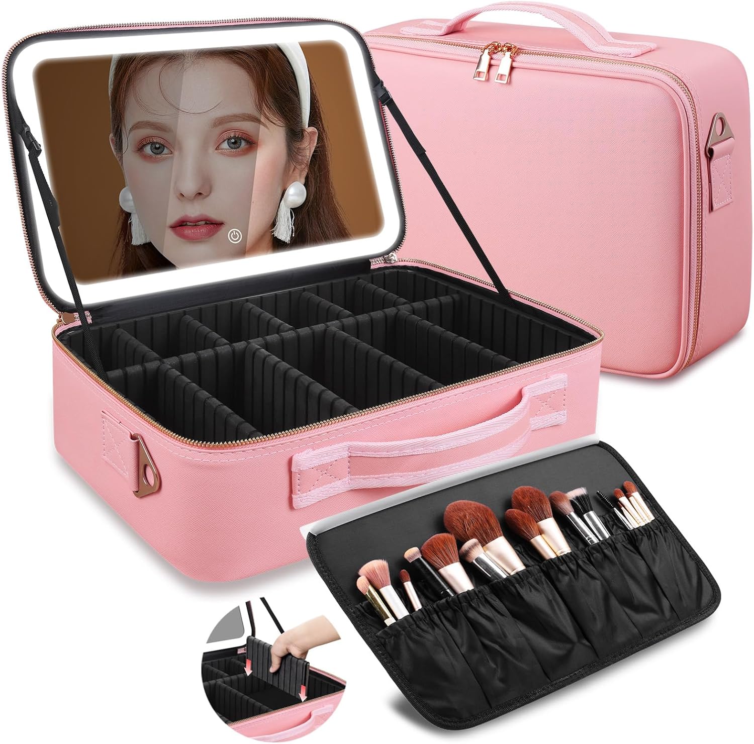 Cosmetic Bags - Duża kosmetyczka z lustrem LED 15''X11''